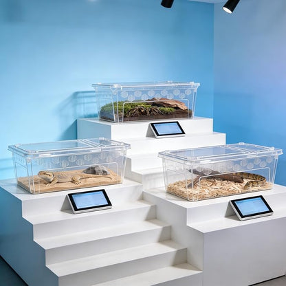 3Pcs Reptile Feeding Box Set, 3-Size Plastic Reptile Critter Keeper with Tags, for Isopods Snails Sling Geckos Frog Spiders Turtles Scorpion Serpents Tarantulas and Breeding Worms(Clear)