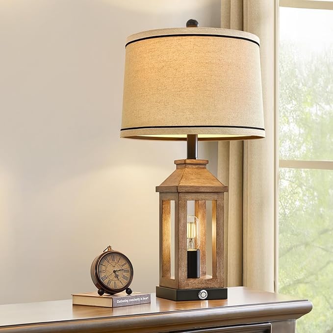 23.75" Farmhouse Table Lamps USB A+C Charging Ports 3-Way Dimmable Touch Control Lamp Nightlight Vintage Modern Lamp for Living Room Bedroom with 2 Light Sources