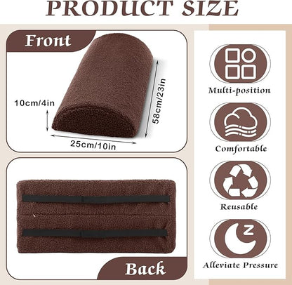 Queekay Health Large Half Moon Bolster Pillow for Legs, Knees, Lower Back and Head, Lumbar Support Pillow for Bed Sleeping Semi Roll for Ankle and Foot Comfort Washable Cover(Brown)