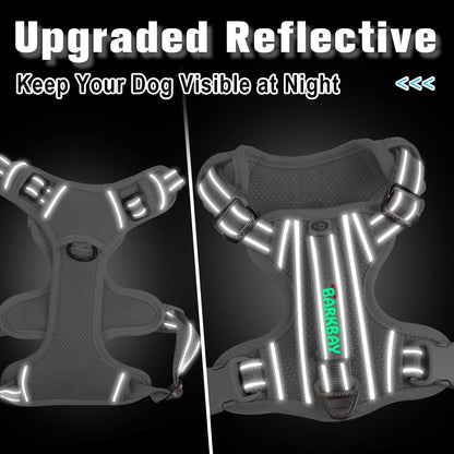 BARKBAY Dog Harness No Pull with ID Tag Pocket - Heavy Duty, Reflective, Easy Control for Large Dogs(Grey,L)