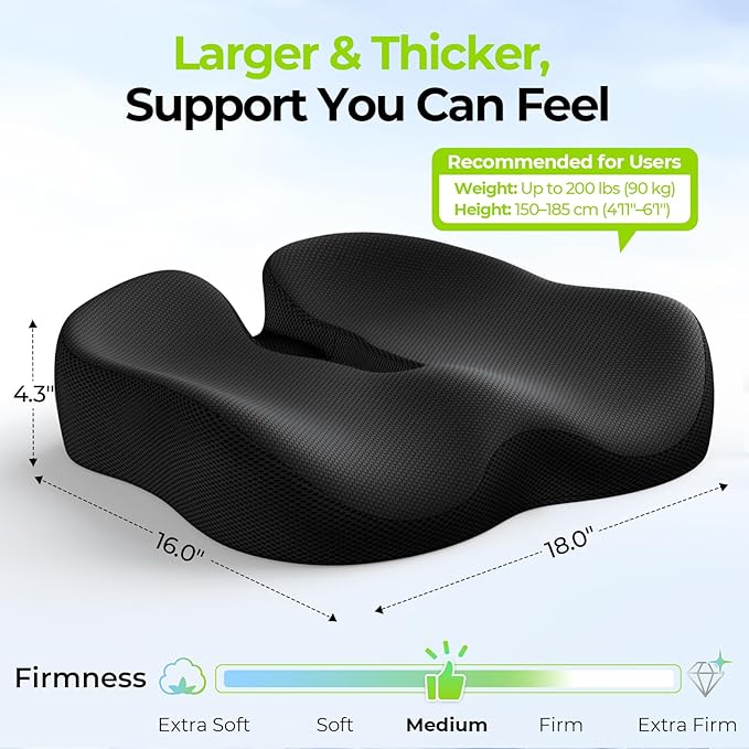 AUVON Ergonomic Donut Pillow Seat Cushion for Hemorrhoid & Tailbone Pain Relief, Thick Memory Foam Chair Cushions with Firm Support for Coccyx, Sciatica, Pressure Sores, Pregnancy, Postpartum Recovery