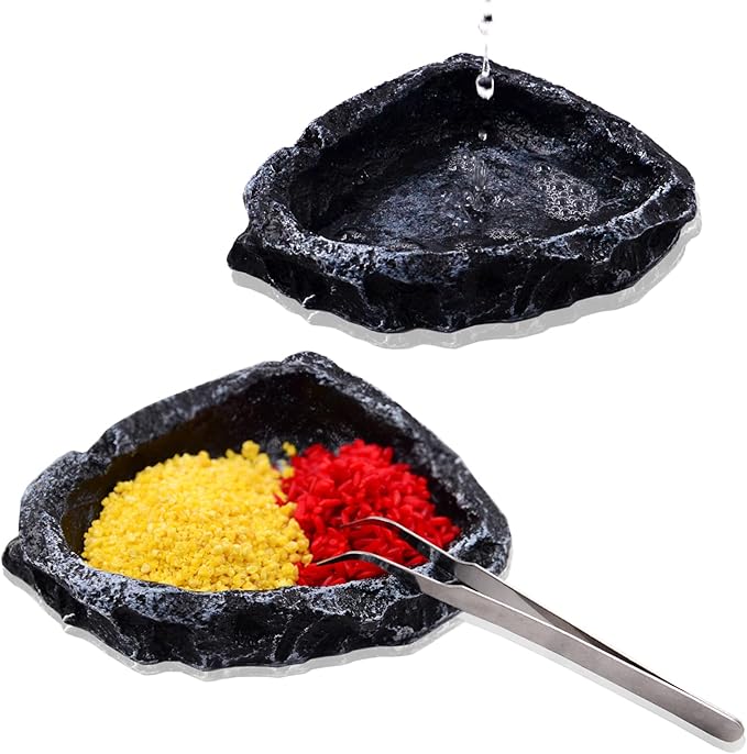 Reptile Feeding Dish 2 Pack Food Dish with Breadworm Feeding for Dragon Leopard Gecko Lizard Spider Scorpion Chameleon (2 Pcs, Deep Color)