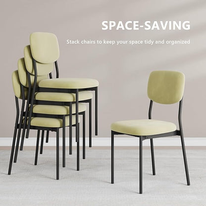 Einhomn Upholstered Dining Chairs Set of 6, Stackable Modern Dining Room Chairs, Kitchen Chairs w/Soft Velvet Backrest & Sturdy Metal Legs for Restaurant, Living Room, Light Green
