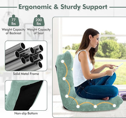 GOFLAME 14-Position Folding Floor Chair, Padded Gaming Lazy Sofa Chair with Adjustable Backrest, Couch Recliner, Sleeper Bed Lounge Chair for Reading, Gaming, Meditating (Green)