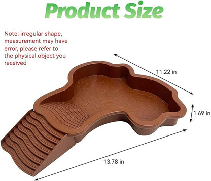 PINVNBY Large Reptile Bathing Pool Tortoise Water Dish with Removable Ramp and Leaf Reptile Food Dish & Water Bowl Tortoise Habitat Accessories for Turtle Lizard Gecko Snake (Red)