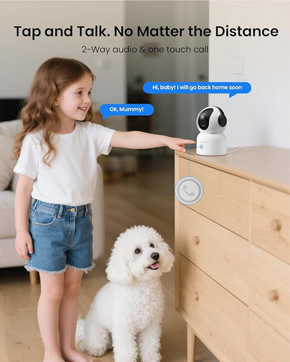 4K 8MP WiFi Camera, 360°Pan/Tilt Indoor Camera, 2-Way Talk, One-Touch Calling