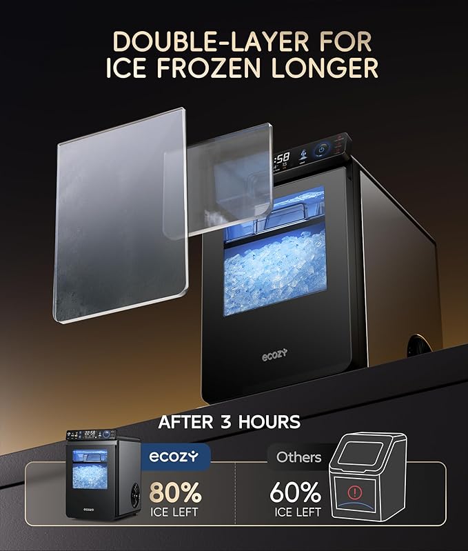 ecozy Smart Nugget Ice Maker Countertop, First Full-Color Smart Panel Ice