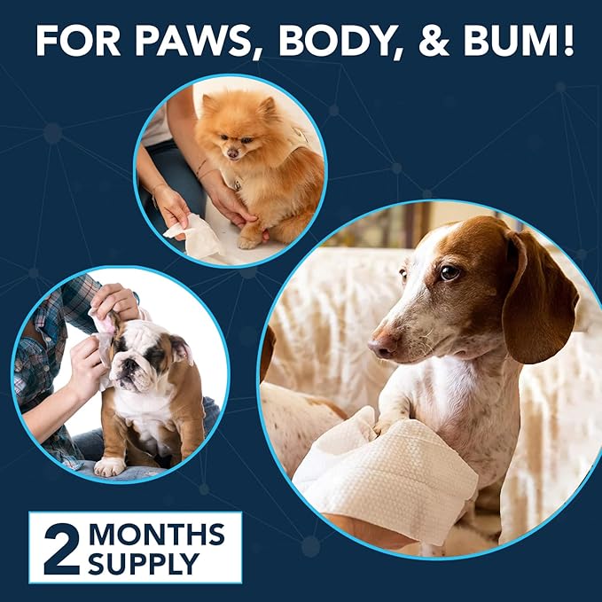 NOVEHA 120PCs Dog Wipes - Odor Eliminating and Cleaning Grooming Wipes for Dog's Paws, Body, and Butt - Perfect for Puppy and Adult Dogs - Plant-Based, Safe, Convenient & Large Unscented Wipes