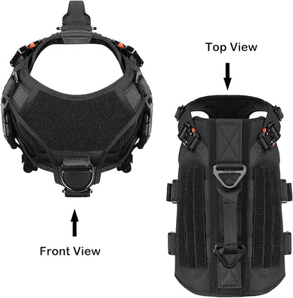 ICEFANG No Pull Tactical Dog Harness for Medium Dogs,Adjustable Dog Vest | Control Handle,MOLLE Panel,Front Hook,3 Leash Clips,Soft Padded,for walking training,Black,Medium