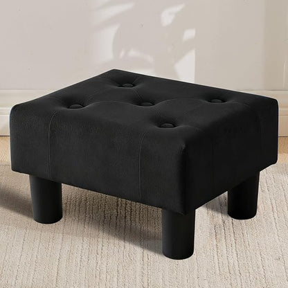 FIMIVIBI Small Foot Stool Ottoman, Velvet Footstool Ottoman Foot Rest for Couch, Rectangle Footstools and Ottomans Small for Living Room, Entryway and Bedroom (Black)