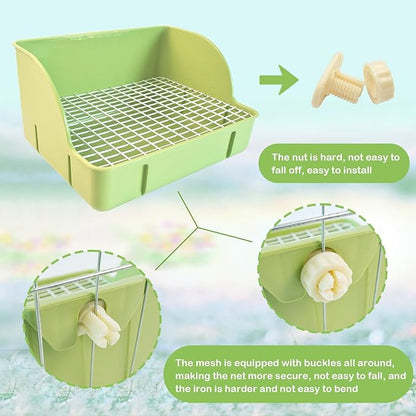 Guinea Pig Litter Box,Bunny Plastic Square Cage Toilet with Grate Rabbits Corner Litter Bedding Small Animal Pet Toilet Box Potty Trainer Pet Pan for Guinea Pig Ferret Chinchilla(Green)