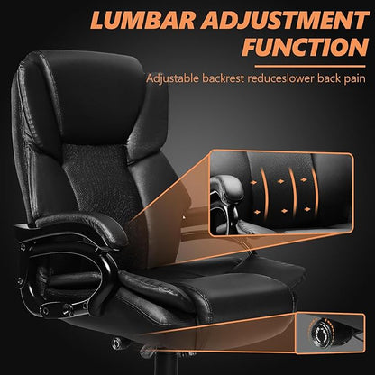 Indulgear 500lbs Big and Tall Office Chair with Dual Rubber Wheel, Heavy Duty Office Chair for Low Back Pain Relief, Large Executive Desk Chair with Adjustable Lumbar Support