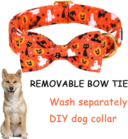 Unique style paws Halloween Dog Collar with Bow Tie Cotton Adjustable Puppy Collar for Small Medium Large Dogs-XL