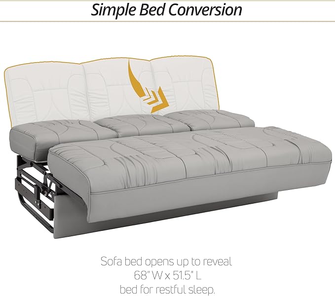 Qualitex De Leon Console SL RV Sofa Bed, 68" Wide, Ulitmate Leather, Ash