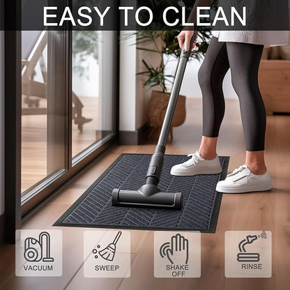 XADP Front Door Mat 29.5"x17" Indoors Outdoors Welcome Mats, Waterproof Non-Slip Rubber Backing Heavy Duty Doormat Outside Entrance, Low Profile Entryway Rugs Floor Mat for Patio, Pattern A Grey