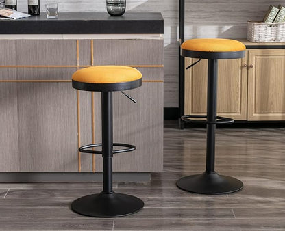 EALSON Modern Swivel Bar Stools Set of 4 Adjustable Counter Height Backless Barstools with Metal Base Fabric Upholstered Round Bar Stool Chairs for Kitchen Island/Pub/Breakfast Bar, Yellow