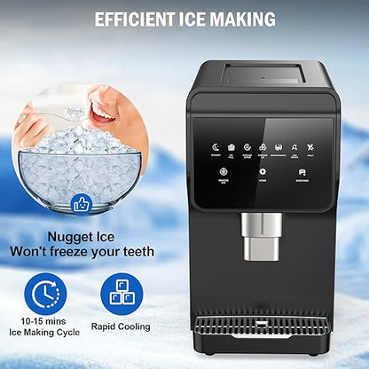 Nugget Ice Maker Countertop 50 LBS/Day, 5 LBS Ice Bin, Water Dispenser