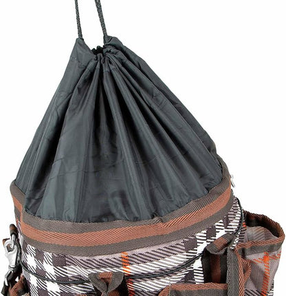 Jeffers Poplar Head Grooming Bag – Horse Grooming Organizer Tote with Pockets for Brushes, Tools, Clippers, Shampoo, Detangler – Stable Barn Kit Carrier for Horses, Pets, Plymouth Brown Plaid