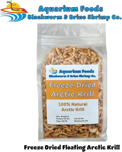 Aquatic Foods Inc. Arctic Krill, Floating Freeze Dried Krill for Tropical Fish, Marine Fish, Cichlids, Catfish, Pond Fish, Aquatic Turtles, Land Turtles, Hamsters, Rodents, Reptiles…3.4oz Clear Bag