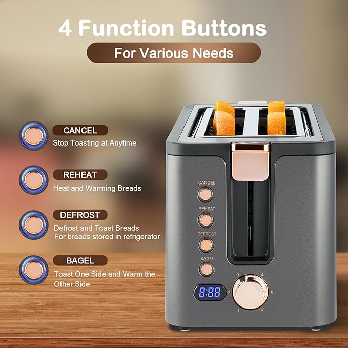 Mecity 4 Slice Toaster, Long Slot Toaster