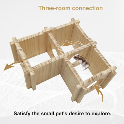 Wooden Hamster Hideout Hamster Wood House with Ladder Hides Platform Decor Detachable Small Animals Cage Accessories for Rat Gerbils and Other Small Pets