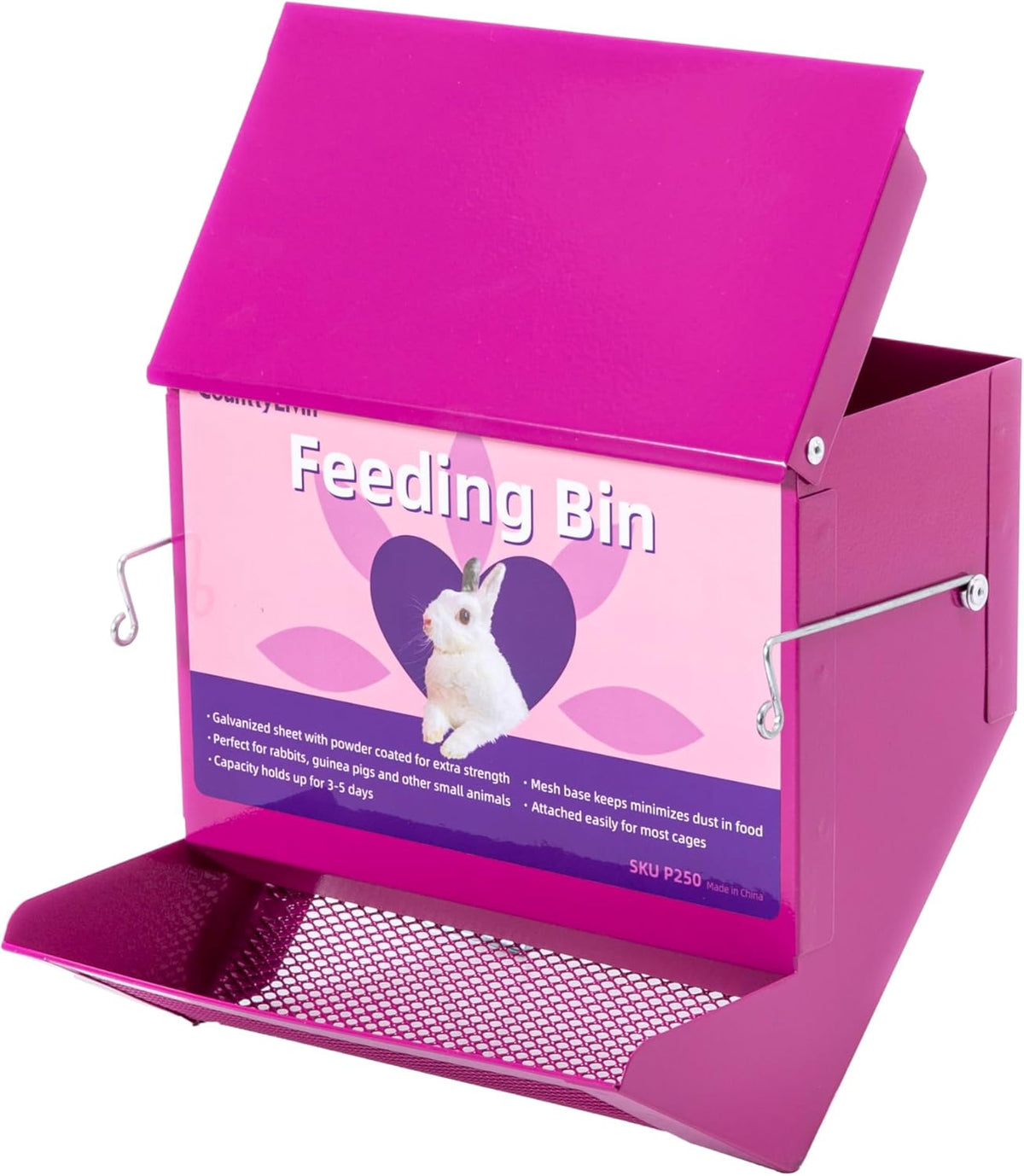 Metal Small Animal Feeder with Lid, Heavy Duty Rabbit Feeder, Large Capacity Rabbit Food Dispenser, Great for Rabbit, Guinea Pigs, Chinchillas and Other Small Animals.(7.4 inch, Purple)