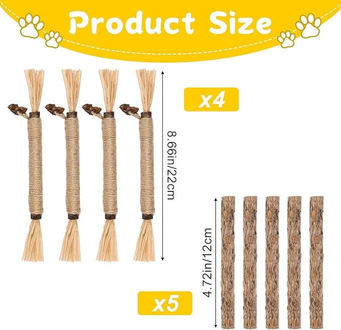 9 Pack Silvervine Sticks for Cats, Natural Cat Chew Stick Cat Toys Set, Matatabi Dental Care Cat Treat for Indoor Cats/Kittens Dental Care Teeth Cleaning/Play