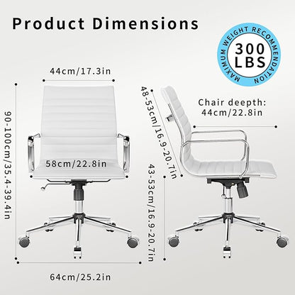 LUXMOD White Office Chair Ergonomic Swivel Desk Chair with Armrests Comfortable Heavy-Duty Chair for Office or Conference Table ，White 22.83in Seat