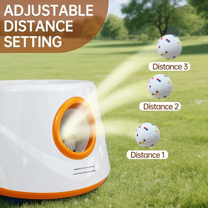 Automatic Ball Launcher for Dogs with 6pcs 2.3 Inch Etpu Tennis Balls,Thrower Distance 20-45ft,interacive Dog Toys for Indoor/Outdoor for Small Or Medium Dogs (White) (Orange)