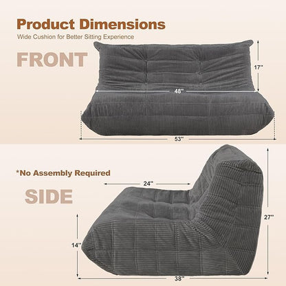 Bean Bag Chair,Giant Beanbag Chairs for Adults,Comfy Large Fireside Chair Lazy Sofa,Corduroy Bean Bag Lounger with Memory Foam Filled,Floor Sofa Couch for Living Room (Dark Grey, Loveseat)
