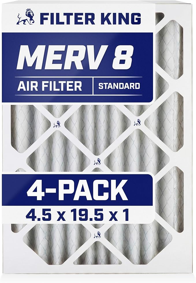 Filter King 4.5x19.5x1 Air Filter | 4-PACK | MERV 8 HVAC Pleated A/C Furnace