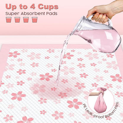 MIZOK Pink Puppy Pads with Adhesive Tabs Wee Wee Pads for Dogs 22x22in 30Ct | Cute Cherry Blossom Designs Feature Pheromone Attractant for Fast Training Small Dog Potty Pads Ideal for Female Puppy Needs