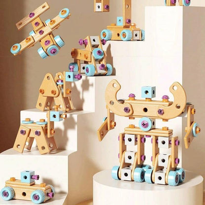 126-Piece Creative Wooden Construction & Tool Set  Early Education Pretend Play Toy