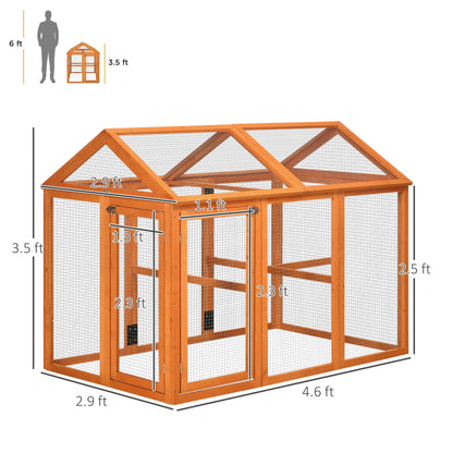 Wooden Chicken Run, Combinable Design with Perches, 4.6 x 2.8, Orange