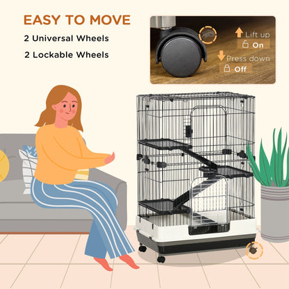 32"L 4-Level Small Animal Cage Rabbit Hutch with Universal Lockable Wheels, Slide-out Tray for Bunny, Chinchillas, Ferret, Black
