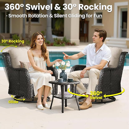 ovios 8 Pieces Patio Furniture Set, Outdoor Wicker Sofa Couch with Swivel Chairs 42" Fire Pit Table, High Back Modern All Weather Conversation Sets, Brown Rattan, Beige