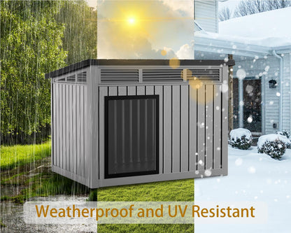 DRATO Dog House for Both Indoor and Outdoor with Weatherproof Roof Removable Floors for Medium to Large Dogs Interior Space (Gray, Medium(32.2 * 25.12 * 24.13''))