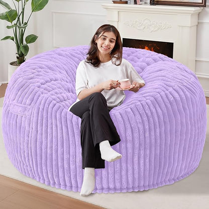 Homguava 6 FT Bean Bag Chair,6' Big Bean Bag,Giant Bean Bag Chairs for Adults with Memory Foam Filled,Comfy Large Beanbag Chairs Soft Bean Bag Sofa with Dutch Corded Plush Cover-Purple