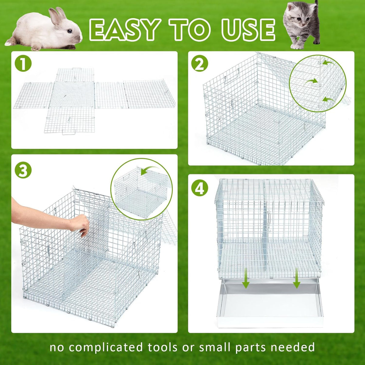 Folding Rabbit Cage, 18 x 18 x 14 in Portable Bunny Carrier with Tray and Handles for Transport, Trave or Temporary Housing, Indoor Outdoor Pet Habitat Animal Enclosure