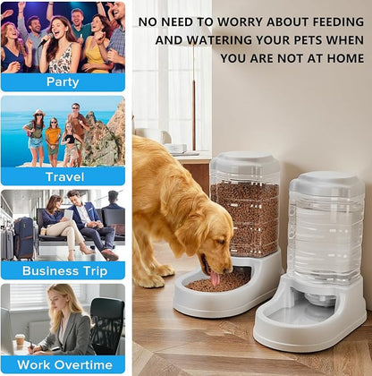 Kenond 9.5L Dog Feeder and Water Bowl Set for Dog, Automatic Food Dispenser | Wide Mouth, Easy to Clean/ Gravity Filled/ Large Capacity/ Multi Pet Home