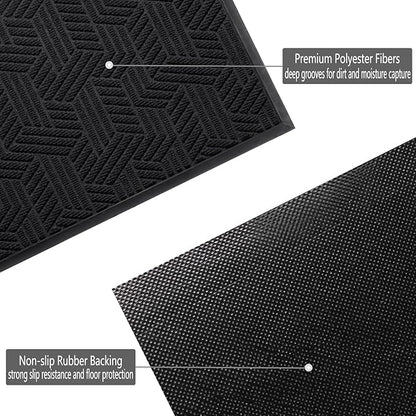 XADP Front Door Mat 36"x24" Indoors Outdoors Welcome Mats, Waterproof Non-Slip Rubber Backing Heavy Duty Doormat Outside Entrance, Low Profile Entryway Rugs Floor Mat for Patio, Pattern B Black