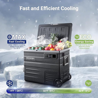 BODEGACOOLER 12 Volt Car Refrigerator, 68Quart Camping Fridge, RV Portable