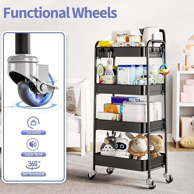 TOOLF 4-Tier Metal Rolling Cart