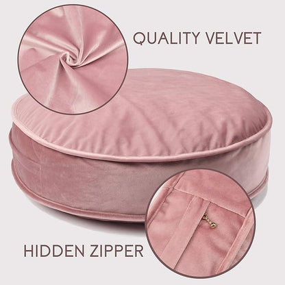 YIUOR Velvet Floor Pillows Round Chair Cushion Couch Throw Pillow Soft Pouf Seat Mattress Bean Bag for Reading Nook Play Room (19.7 in, Dusty Rose)