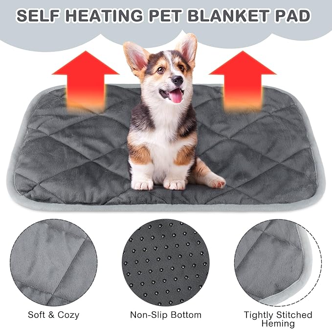 4 Pack Self Heating Cat Pad Self Warming Dog Mat Reflects Body Heat Extra Warm Thermal Pet Pad Washable Dog Cat Bed Crate Bed Mat Blanket(Gray,19 x 27.5 Inch)
