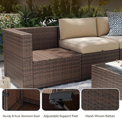 Aoxun Patio Furniture Sets, 7-Piece Outdoor Patio Furniture with Thick Cushions, Wicker Outdoor Conversation Set Sectional Sofa for Backyard, Poolside, Garden