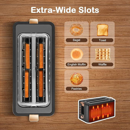 Mecity 4 Slice Toaster, Long Slot Toaster