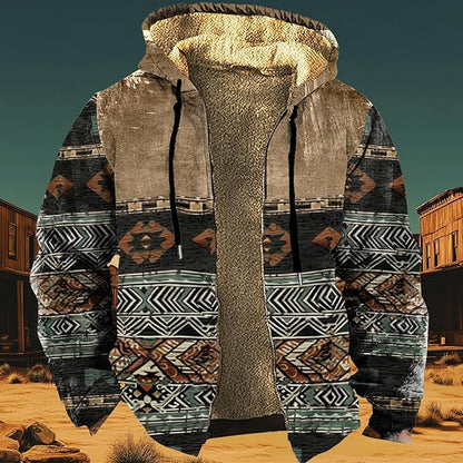 Men's Zip Up Jackets Western Style Ethnic Hoodie Hooded Vintage Long Sleeve Warm Coat Winter Outfits