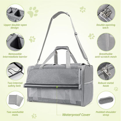 Large Cat Carrier for 2 Cats, 21.7X 13.8X 13.8in Pet Carrier for Cat and Dog Up to 38lbs, All-Sided Mesh Cat Carriers with Great Ventilation, Portable Soft Sided Pet Carriers for Traveling