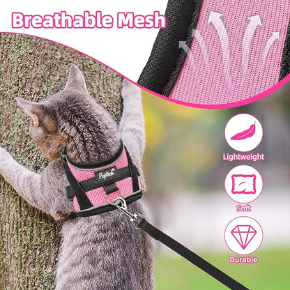 PUPTECK Cat Harness and Leash Set Escape Proof, Adjustable Reflective Kitten Jacket Easy Control, Pet Vest Harness for Cats Small Dogs Puppies Walking and Travel